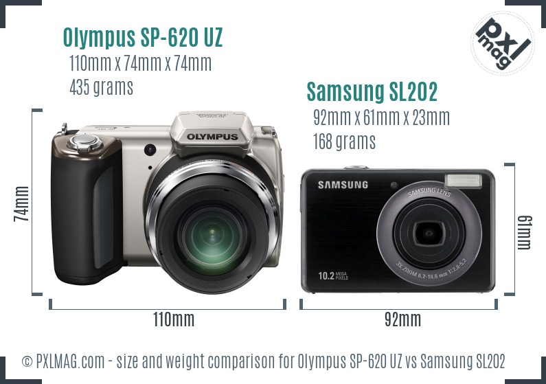 Olympus SP-620 UZ vs Samsung SL202 size comparison