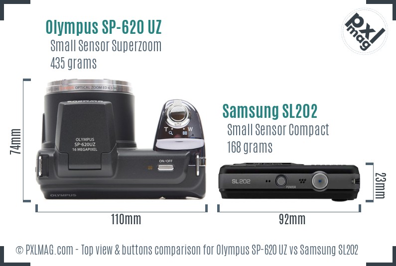 Olympus SP-620 UZ vs Samsung SL202 top view buttons comparison
