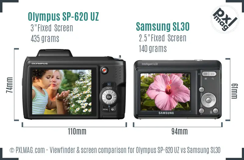 Olympus SP-620 UZ vs Samsung SL30 Screen and Viewfinder comparison