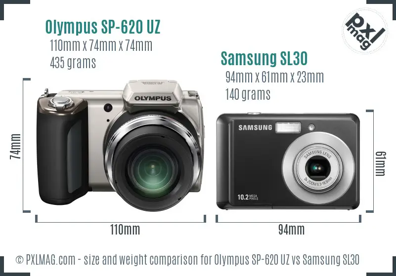Olympus SP-620 UZ vs Samsung SL30 size comparison