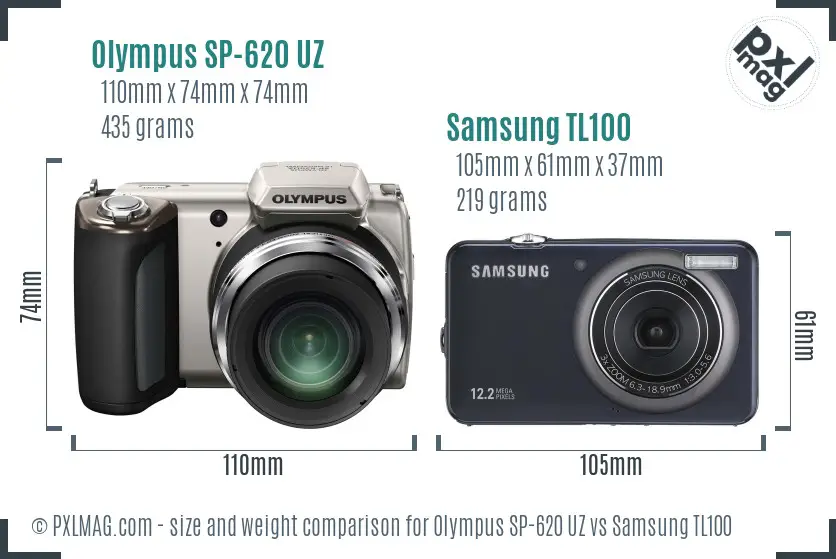 Olympus SP-620 UZ vs Samsung TL100 size comparison