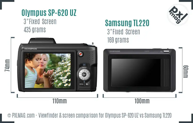 Olympus SP-620 UZ vs Samsung TL220 Screen and Viewfinder comparison