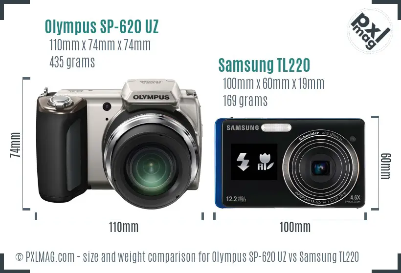 Olympus SP-620 UZ vs Samsung TL220 size comparison