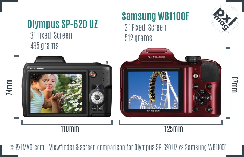 Olympus SP-620 UZ vs Samsung WB1100F Screen and Viewfinder comparison