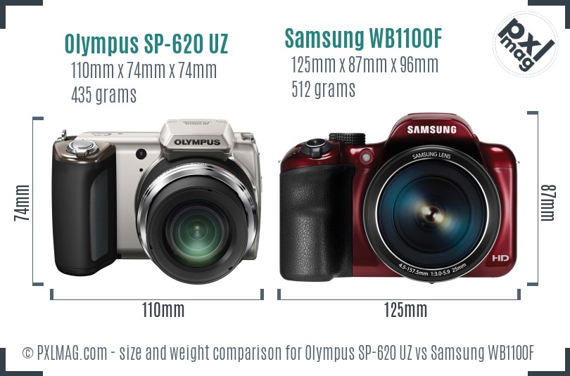 Olympus SP-620 UZ vs Samsung WB1100F size comparison
