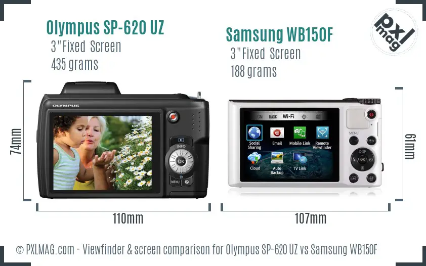 Olympus SP-620 UZ vs Samsung WB150F Screen and Viewfinder comparison