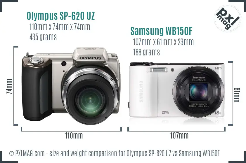 Olympus SP-620 UZ vs Samsung WB150F size comparison