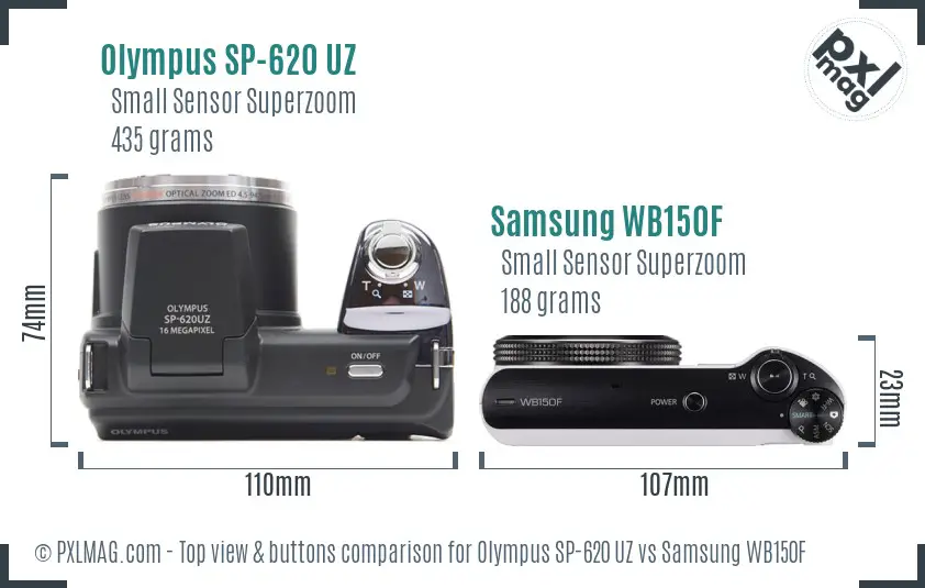 Olympus SP-620 UZ vs Samsung WB150F top view buttons comparison