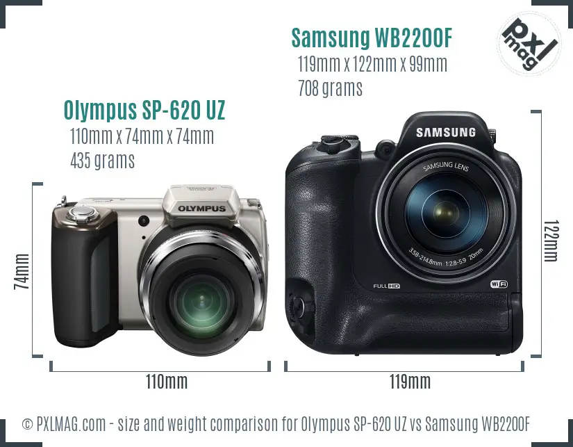 Olympus SP-620 UZ vs Samsung WB2200F size comparison