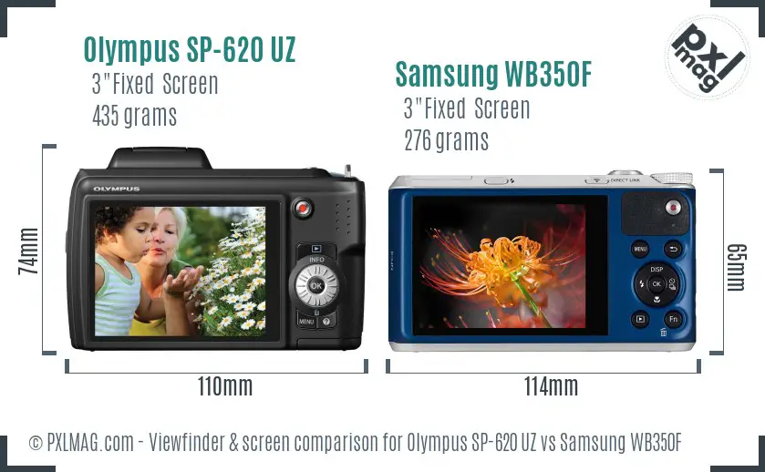 Olympus SP-620 UZ vs Samsung WB350F Screen and Viewfinder comparison