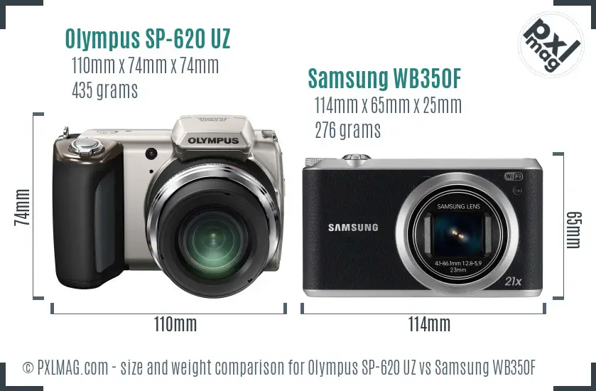 Olympus SP-620 UZ vs Samsung WB350F size comparison