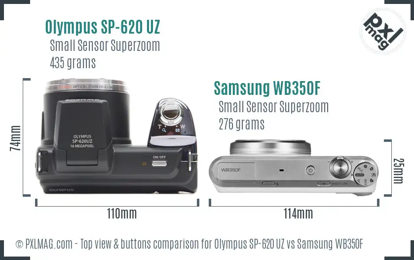 Olympus SP-620 UZ vs Samsung WB350F top view buttons comparison