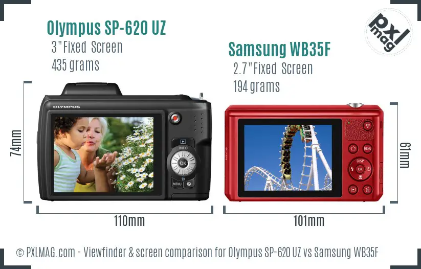 Olympus SP-620 UZ vs Samsung WB35F Screen and Viewfinder comparison Olympus SP-620 UZ vs Samsung WB35F Screen and Viewfinder comparison