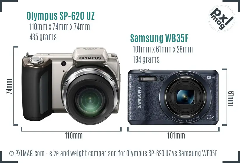 Olympus SP-620 UZ vs Samsung WB35F size comparison Olympus SP-620 UZ vs Samsung WB35F size comparison