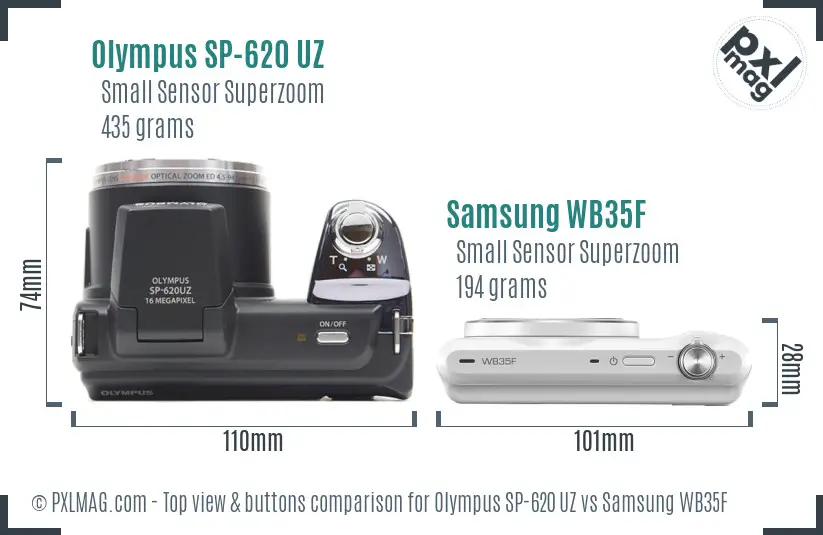 Olympus SP-620 UZ vs Samsung WB35F top view buttons comparison Olympus SP-620 UZ vs Samsung WB35F top view buttons comparison