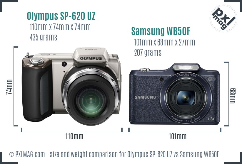 Olympus SP-620 UZ vs Samsung WB50F size comparison Olympus SP-620 UZ vs Samsung WB50F size comparison