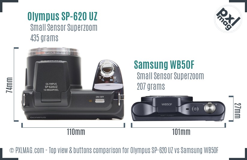 Olympus SP-620 UZ vs Samsung WB50F top view buttons comparison