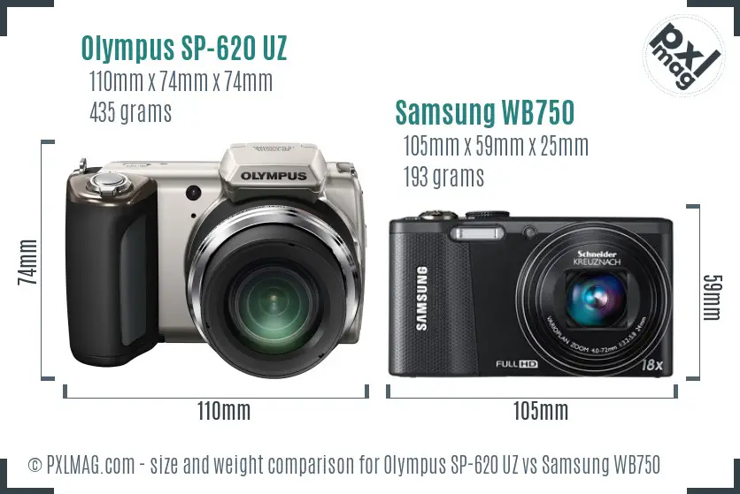Olympus SP-620 UZ vs Samsung WB750 size comparison