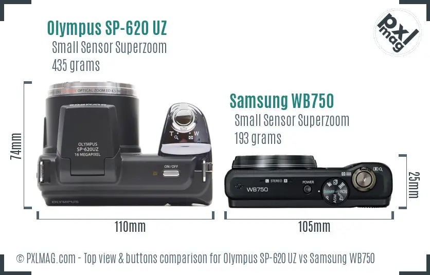 Olympus SP-620 UZ vs Samsung WB750 top view buttons comparison