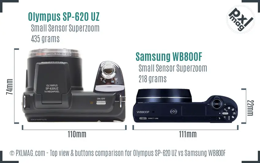 Olympus SP-620 UZ vs Samsung WB800F top view buttons comparison Olympus SP-620 UZ vs Samsung WB800F top view buttons comparison