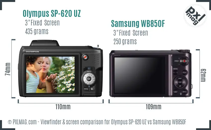 Olympus SP-620 UZ vs Samsung WB850F Screen and Viewfinder comparison