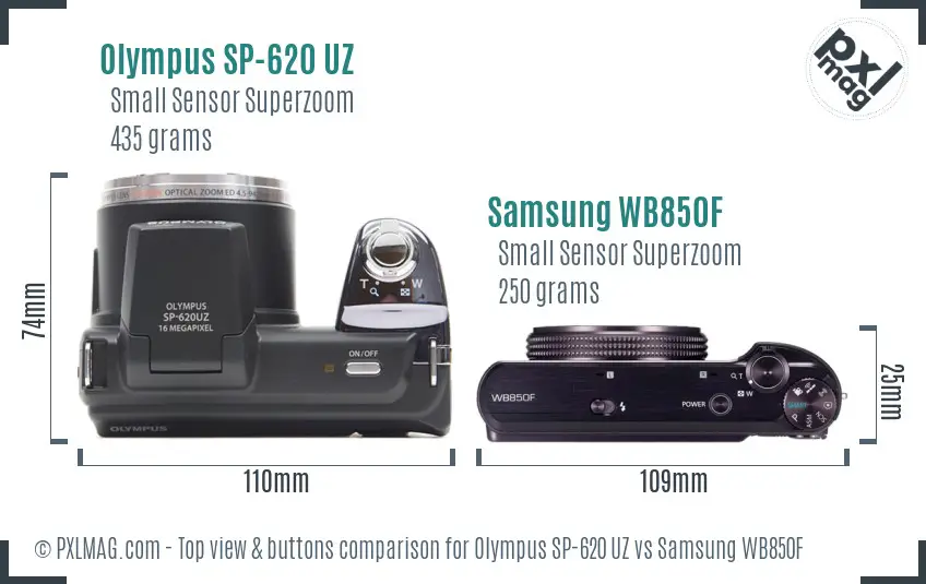 Olympus SP-620 UZ vs Samsung WB850F top view buttons comparison