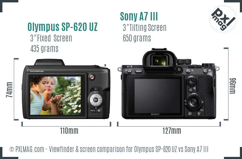 Olympus SP-620 UZ vs Sony A7 III Screen and Viewfinder comparison