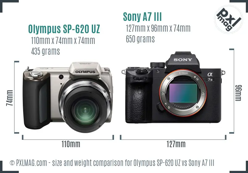 Olympus SP-620 UZ vs Sony A7 III size comparison