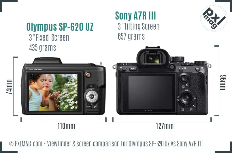 Olympus SP-620 UZ vs Sony A7R III Screen and Viewfinder comparison