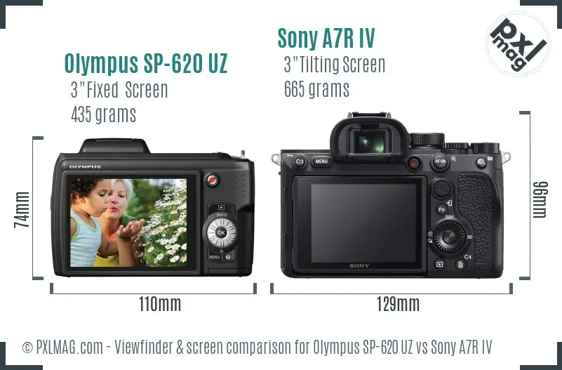 Olympus SP-620 UZ vs Sony A7R IV Screen and Viewfinder comparison