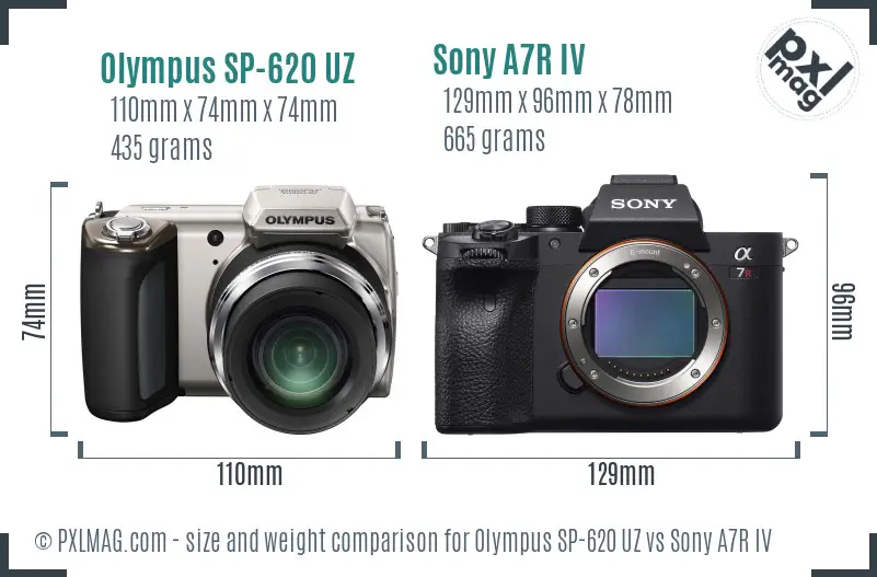 Olympus SP-620 UZ vs Sony A7R IV size comparison