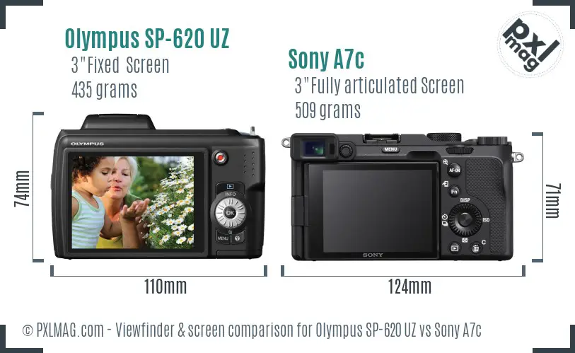 Olympus SP-620 UZ vs Sony A7c Screen and Viewfinder comparison