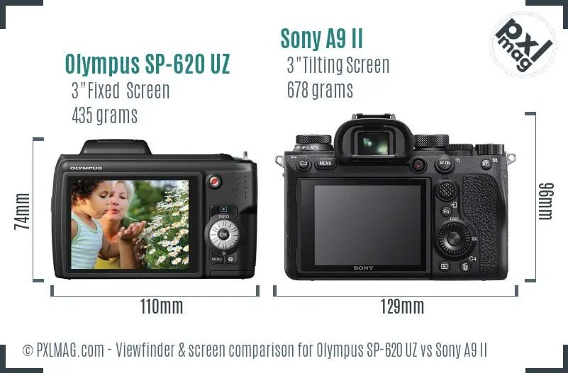 Olympus SP-620 UZ vs Sony A9 II Screen and Viewfinder comparison