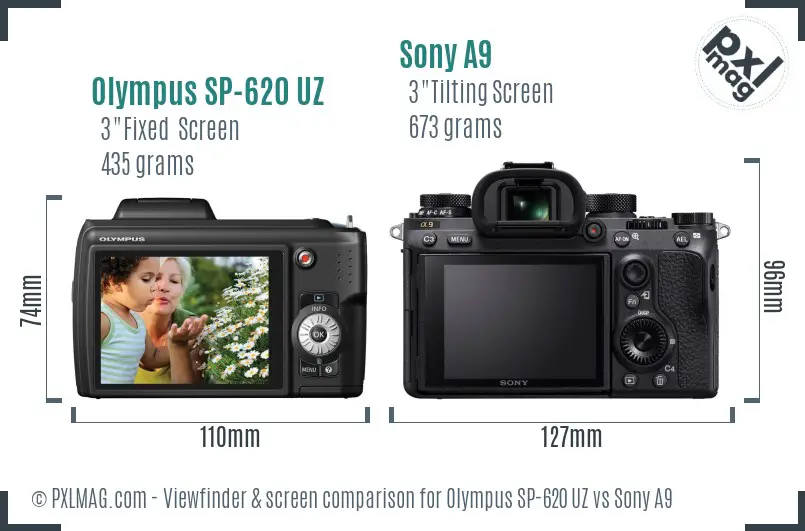 Olympus SP-620 UZ vs Sony A9 Screen and Viewfinder comparison