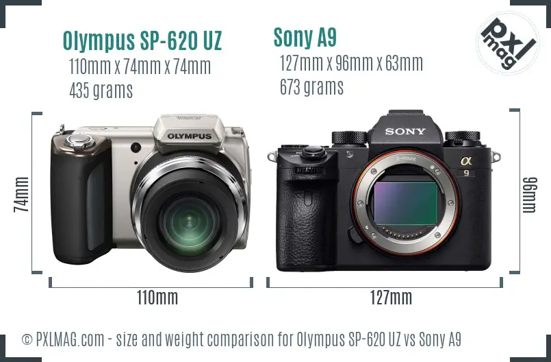 Olympus SP-620 UZ vs Sony A9 size comparison