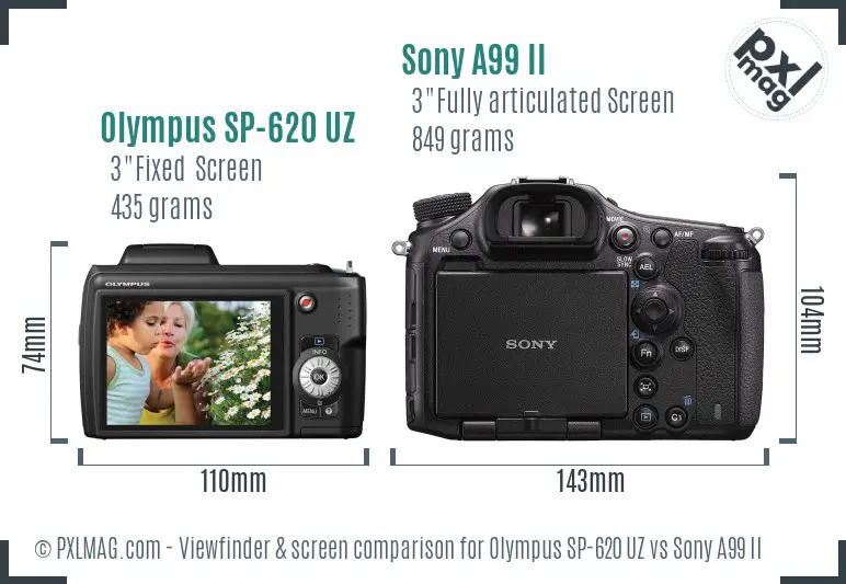 Olympus SP-620 UZ vs Sony A99 II Screen and Viewfinder comparison