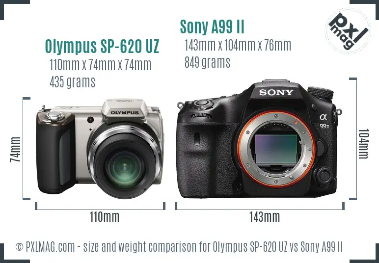 Olympus SP-620 UZ vs Sony A99 II size comparison