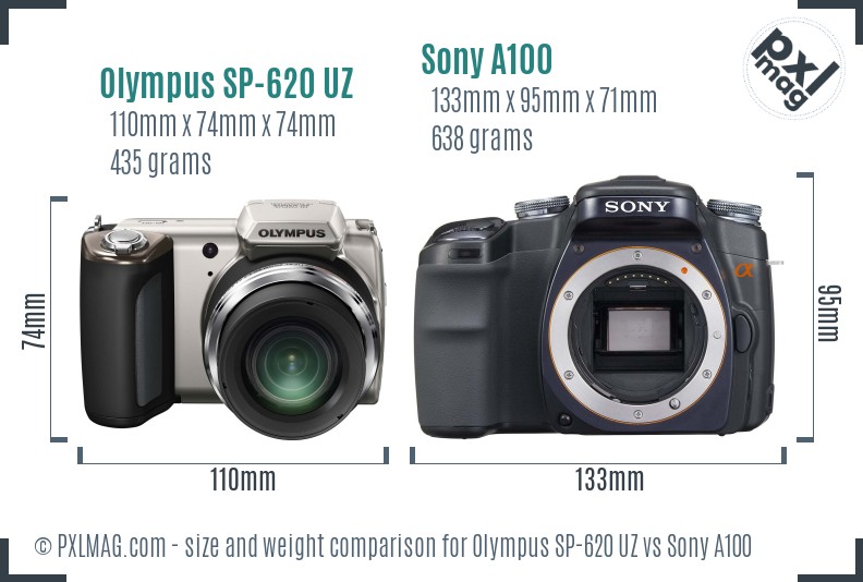 Olympus SP-620 UZ vs Sony A100 size comparison