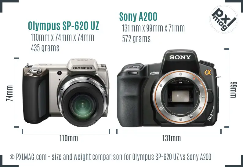 Olympus SP-620 UZ vs Sony A200 size comparison