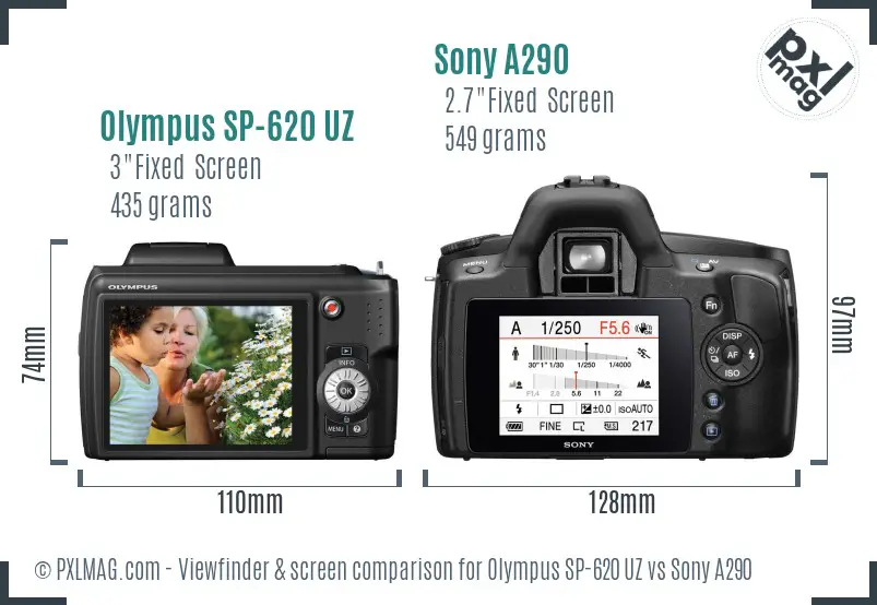 Olympus SP-620 UZ vs Sony A290 Screen and Viewfinder comparison