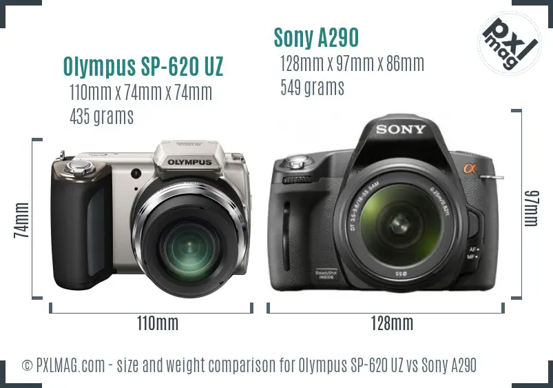 Olympus SP-620 UZ vs Sony A290 size comparison