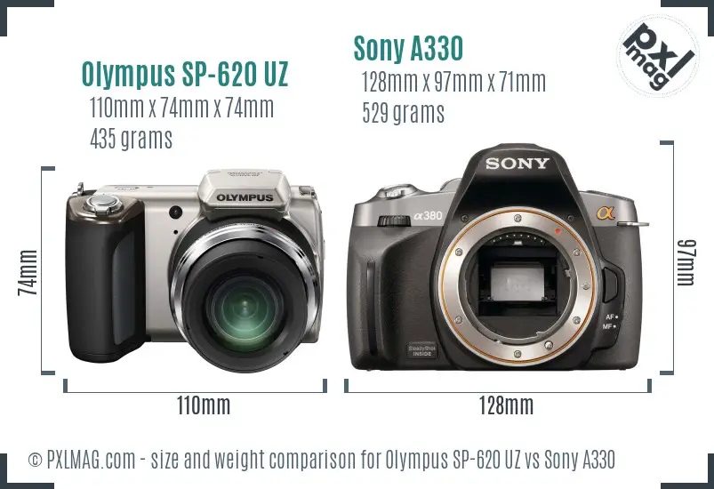 Olympus SP-620 UZ vs Sony A330 size comparison