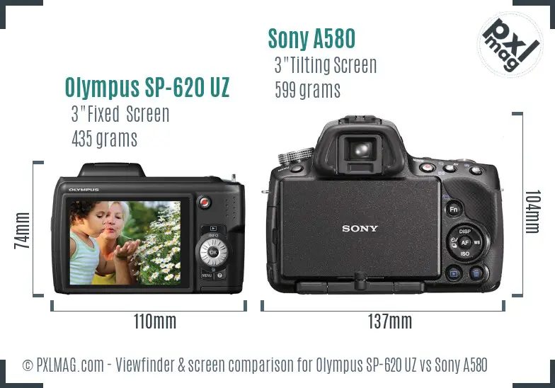 Olympus SP-620 UZ vs Sony A580 Screen and Viewfinder comparison