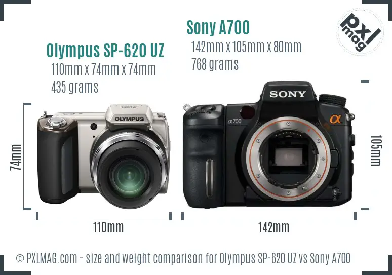 Olympus SP-620 UZ vs Sony A700 size comparison