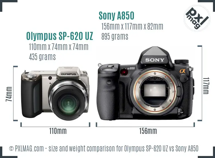 Olympus SP-620 UZ vs Sony A850 size comparison