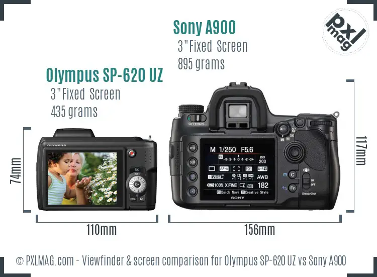 Olympus SP-620 UZ vs Sony A900 Screen and Viewfinder comparison