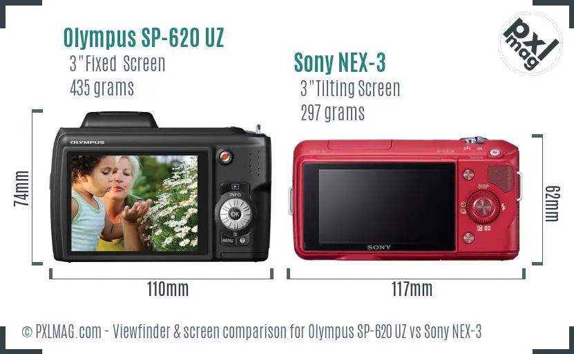 Olympus SP-620 UZ vs Sony NEX-3 Screen and Viewfinder comparison