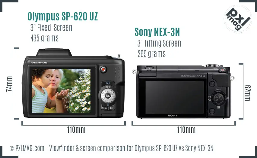 Olympus SP-620 UZ vs Sony NEX-3N Screen and Viewfinder comparison Olympus SP-620 UZ vs Sony NEX-3N Screen and Viewfinder comparison
