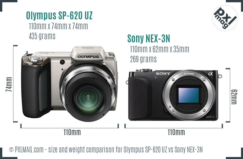 Olympus SP-620 UZ vs Sony NEX-3N size comparison Olympus SP-620 UZ vs Sony NEX-3N size comparison