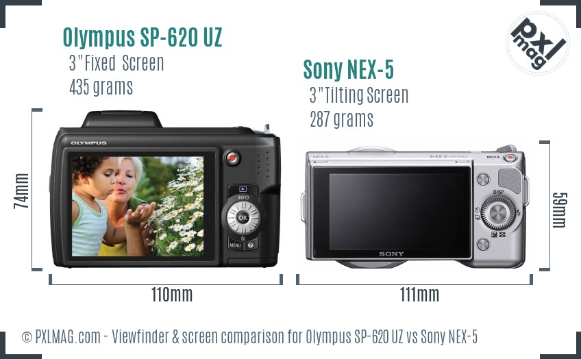 Olympus SP-620 UZ vs Sony NEX-5 Screen and Viewfinder comparison